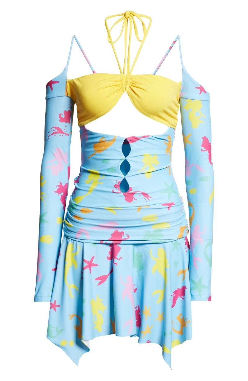 Standalone yellow and blue underwater-print dress