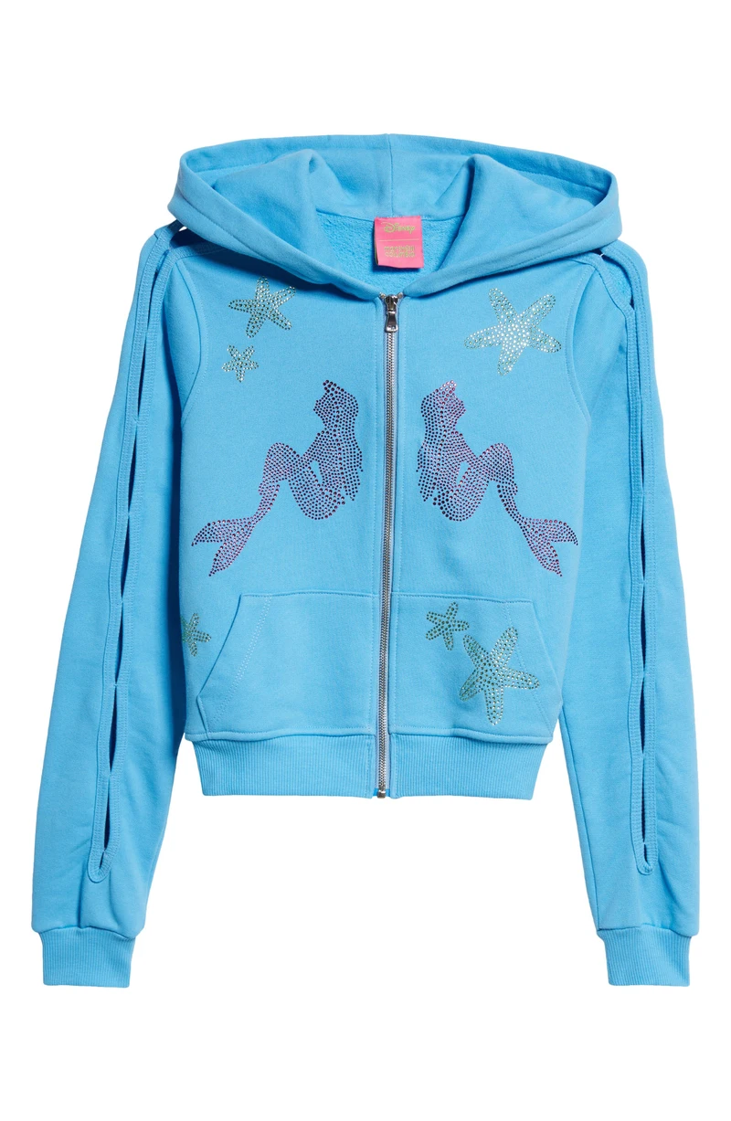 Standalone blue embellished zip-up hoodie