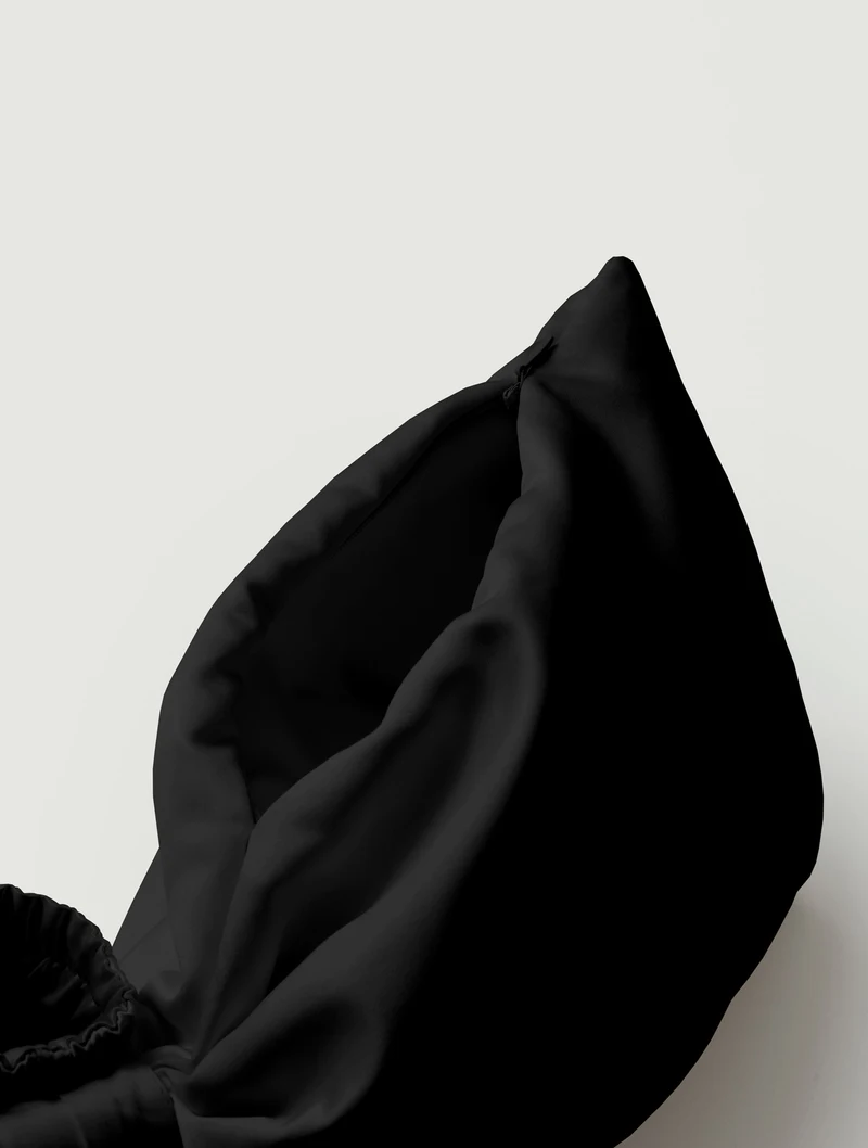 Gathered black satin bag detail