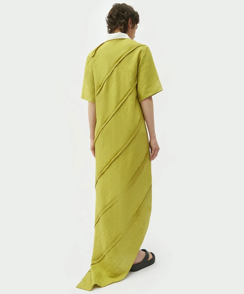 Yellow spiral-cut shirt dress, rear view