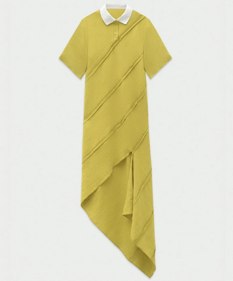 Yellow spiral-cut shirt dress, product view
